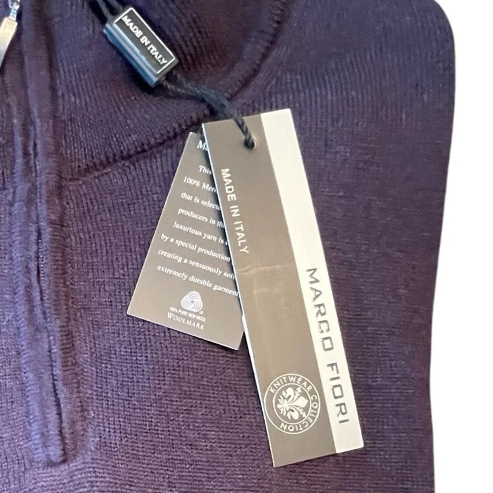 🐑💜NWT MARCO FIORI Men's XL Plum 100% Merino Extra Fine Wool Sweater. Gorgeous!